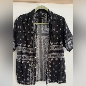 AllSaints Black Bandana Print Short Sleeve Shirt